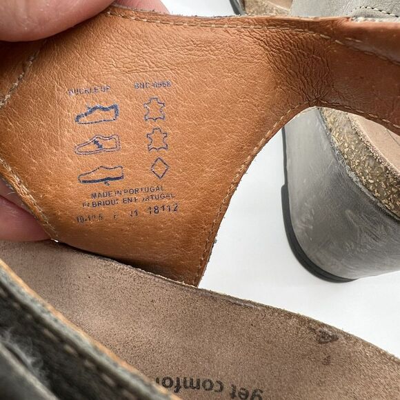 TAOS Buckle Up Wedge Sandals‎ Leather Gray Women 41 10-10.5 Cork Comfort - Picture 8 of 13
